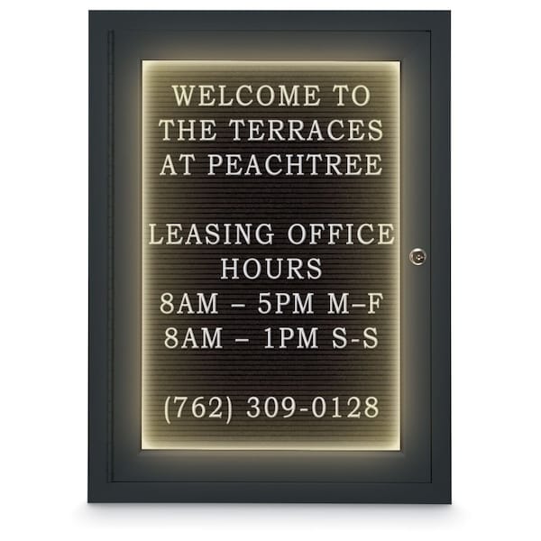 18"x24" 1-Door Enclosed Outdoor Letterboard, Header, Black Felt/Black